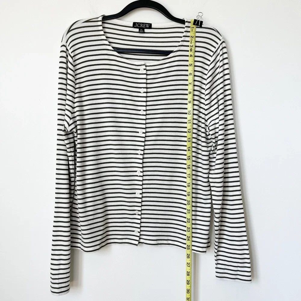 J.Crew Fine Rib Knit Cardigan Cream Green Stripe Womens XXL Cotton Modal
